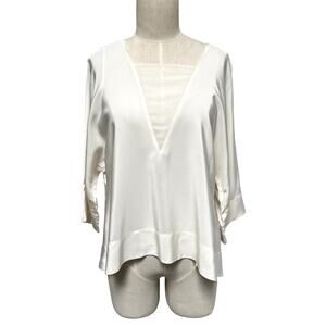 Tibi Crepe Silk Blouse Boxy Dolman Batwing Blouse Cream Medium